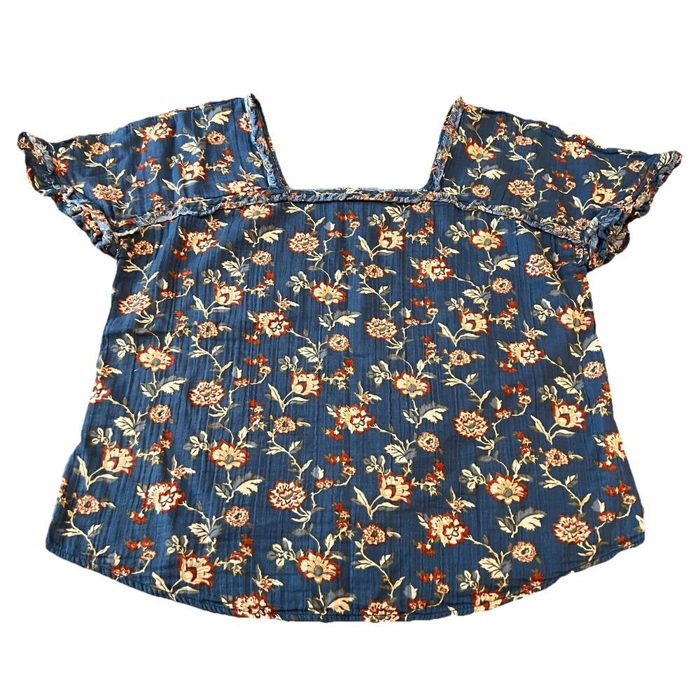 Wonderly Women’s Gauze  Top Medium Floral Fringe Peasant teal